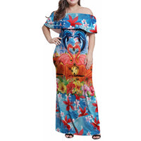 Hawaiian Love-Couple Dolphins and Flamingos Family Matching Off Shoulder Maxi Dress and Hawaiian Shirt - Polynesian Pride