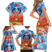 Hawaiian Love-Couple Dolphins and Flamingos Family Matching Short Sleeve Bodycon Dress and Hawaiian Shirt - Polynesian Pride