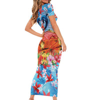 Hawaiian Love-Couple Dolphins and Flamingos Family Matching Short Sleeve Bodycon Dress and Hawaiian Shirt - Polynesian Pride