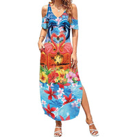 Hawaiian Love-Couple Dolphins and Flamingos Family Matching Summer Maxi Dress and Hawaiian Shirt - Polynesian Pride