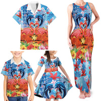 Hawaiian Love-Couple Dolphins and Flamingos Family Matching Tank Maxi Dress and Hawaiian Shirt - Polynesian Pride