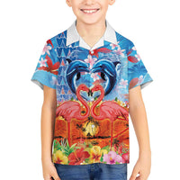 Hawaiian Love-Couple Dolphins and Flamingos Family Matching Tank Maxi Dress and Hawaiian Shirt - Polynesian Pride