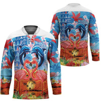 Hawaiian Love-Couple Dolphins and Flamingos Hockey Jersey LT03 - Polynesian Pride