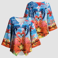 Hawaiian Love-Couple Dolphins and Flamingos Kimono Sleeve Blouse LT03 - Polynesian Pride
