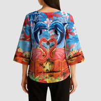 Hawaiian Love-Couple Dolphins and Flamingos Kimono Sleeve Blouse LT03 - Polynesian Pride