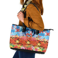 Hawaiian Love-Couple Dolphins and Flamingos Leather Tote Bag - Polynesian Pride
