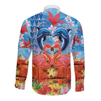 Hawaiian Love-Couple Dolphins and Flamingos Long Sleeve Button Shirt LT03 - Polynesian Pride