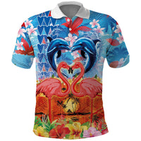 Hawaiian Love-Couple Dolphins and Flamingos Polo Shirt LT03 Multicolor - Polynesian Pride