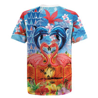 Hawaiian Love-Couple Dolphins and Flamingos Rugby Jersey - Polynesian Pride