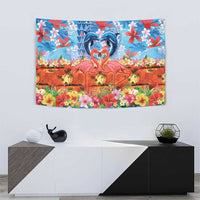 Hawaiian Love-Couple Dolphins and Flamingos Tapestry - Polynesian Pride