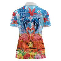 Hawaiian Love-Couple Dolphins and Flamingos Women Polo Shirt - Polynesian Pride