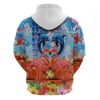 Hawaiian Love-Couple Dolphins and Flamingos Zip Hoodie LT03 - Polynesian Pride