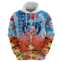 Hawaiian Love-Couple Dolphins and Flamingos Zip Hoodie LT03 - Polynesian Pride