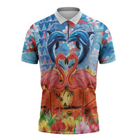 Hawaiian Love-Couple Dolphins and Flamingos Zipper Polo Shirt LT03 Multicolor - Polynesian Pride