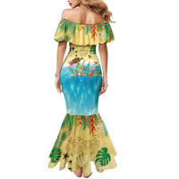 Hawaiian Alohawaii Family Matching Mermaid Dress and Hawaiian Shirt Tropical Plants and Animals on The Beach - Polynesian Pride