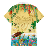 Hawaiian Alohawaii Family Matching Off Shoulder Short Dress and Hawaiian Shirt Tropical Plants and Animals on The Beach - Polynesian Pride