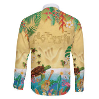 Hawaiian Alohawaii Family Matching Off Shoulder Short Dress and Hawaiian Shirt Tropical Plants and Animals on The Beach - Polynesian Pride