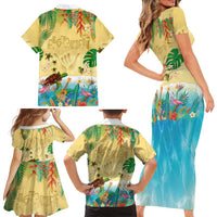 Hawaiian Alohawaii Family Matching Short Sleeve Bodycon Dress and Hawaiian Shirt Tropical Plants and Animals on The Beach - Polynesian Pride