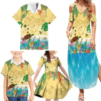 Hawaiian Alohawaii Family Matching Summer Maxi Dress and Hawaiian Shirt Tropical Plants and Animals on The Beach - Polynesian Pride