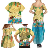 Hawaiian Alohawaii Family Matching Summer Maxi Dress and Hawaiian Shirt Tropical Plants and Animals on The Beach - Polynesian Pride