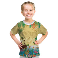 Hawaiian Alohawaii Kid T Shirt Tropical Plants and Animals on The Beach LT03 Multicolor - Polynesian Pride