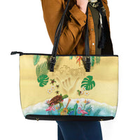 Hawaiian Alohawaii Leather Tote Bag Tropical Plants and Animals on The Beach - Polynesian Pride