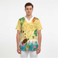 Hawaiian Alohawaii Scrub Top Tropical Plants and Animals on The Beach LT03 - Polynesian Pride