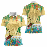 Hawaiian Alohawaii Women Polo Shirt Tropical Plants and Animals on The Beach - Polynesian Pride