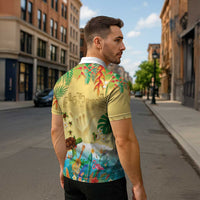 Hawaiian Alohawaii Zipper Polo Shirt Tropical Plants and Animals on The Beach - Polynesian Pride