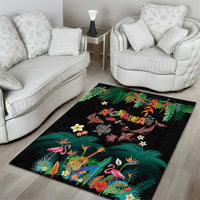 Hawaiian Alohawaii Area Rug Tribal Sea Animals Tattoo and Tropical Plants - Polynesian Pride