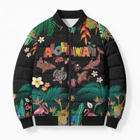 Hawaiian Alohawaii Bomber Puffer Jacket Tribal Sea Animals Tattoo and Tropical Plants LT03 Unisex Black - Polynesian Pride