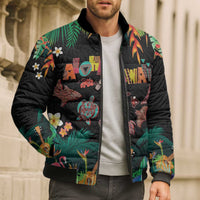Hawaiian Alohawaii Bomber Puffer Jacket Tribal Sea Animals Tattoo and Tropical Plants LT03 - Polynesian Pride