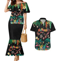 Hawaiian Alohawaii Couples Matching Mermaid Dress and Hawaiian Shirt Tribal Sea Animals Tattoo and Tropical Plants - Polynesian Pride