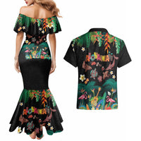Hawaiian Alohawaii Couples Matching Mermaid Dress and Hawaiian Shirt Tribal Sea Animals Tattoo and Tropical Plants - Polynesian Pride