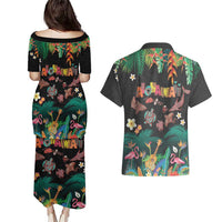 Hawaiian Alohawaii Couples Matching Puletasi and Hawaiian Shirt Tribal Sea Animals Tattoo and Tropical Plants - Polynesian Pride