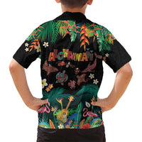 Hawaiian Alohawaii Family Matching Long Sleeve Bodycon Dress and Hawaiian Shirt Tribal Sea Animals Tattoo and Tropical Plants - Polynesian Pride