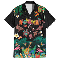 Hawaiian Alohawaii Family Matching Off The Shoulder Long Sleeve Dress and Hawaiian Shirt Tribal Sea Animals Tattoo and Tropical Plants - Polynesian Pride