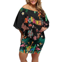 Hawaiian Alohawaii Family Matching Off Shoulder Short Dress and Hawaiian Shirt Tribal Sea Animals Tattoo and Tropical Plants - Polynesian Pride