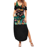 Hawaiian Alohawaii Family Matching Summer Maxi Dress and Hawaiian Shirt Tribal Sea Animals Tattoo and Tropical Plants - Polynesian Pride