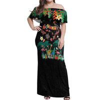 Hawaiian Alohawaii Off Shoulder Maxi Dress Tribal Sea Animals Tattoo and Tropical Plants - Polynesian Pride
