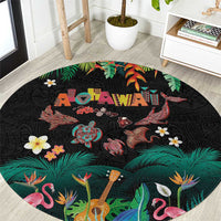 Hawaiian Alohawaii Round Carpet Tribal Sea Animals Tattoo and Tropical Plants - Polynesian Pride