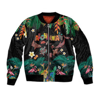 Hawaiian Alohawaii Sleeve Zip Bomber Jacket Tribal Sea Animals Tattoo and Tropical Plants - Polynesian Pride