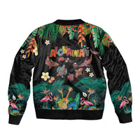 Hawaiian Alohawaii Sleeve Zip Bomber Jacket Tribal Sea Animals Tattoo and Tropical Plants - Polynesian Pride
