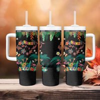 Hawaiian Alohawaii Tumbler With Handle Tribal Sea Animals Tattoo and Tropical Plants - Polynesian Pride