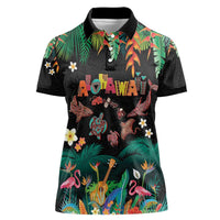 Hawaiian Alohawaii Women Polo Shirt Tribal Sea Animals Tattoo and Tropical Plants - Polynesian Pride