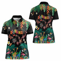 Hawaiian Alohawaii Women Polo Shirt Tribal Sea Animals Tattoo and Tropical Plants - Polynesian Pride