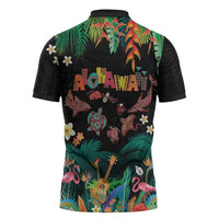 Hawaiian Alohawaii Zipper Polo Shirt Tribal Sea Animals Tattoo and Tropical Plants - Polynesian Pride