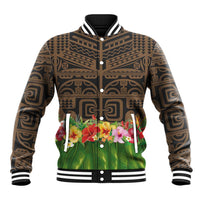 Hawaiian Hula Costume Baseball Jacket Tribal Tattoo and Tropical Plants Skirt LT03 Unisex Brown - Polynesian Pride