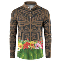 Hawaiian Hula Costume Button Sweatshirt Tribal Tattoo and Tropical Plants Skirt LT03 Brown - Polynesian Pride