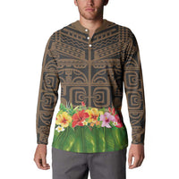 Hawaiian Hula Costume Button Sweatshirt Tribal Tattoo and Tropical Plants Skirt LT03 - Polynesian Pride